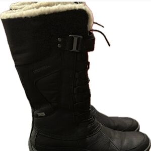 Merrell Women's Tall Black Winter Boots With Cream Fleece Lining. Waterproof.
